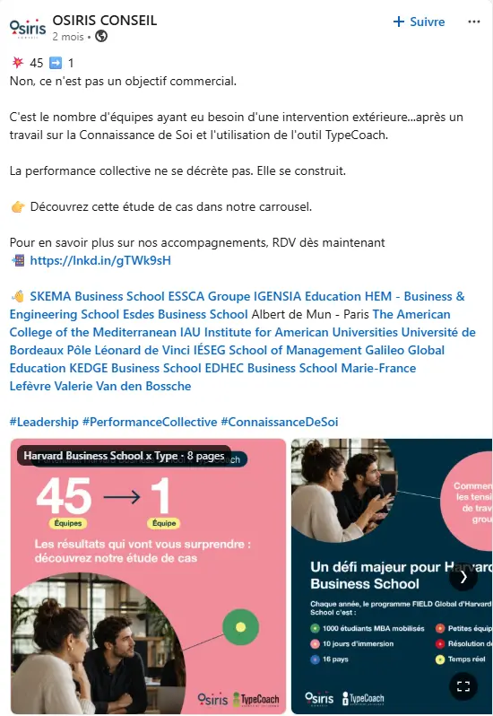 Aperçu de notre publication LinkedIn